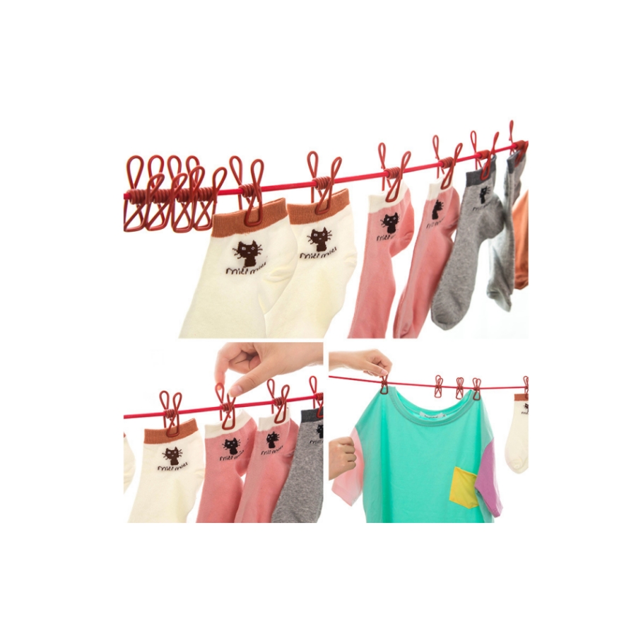 1.8m windproof clothesline elastic band 12 clip beach drying line details Picture