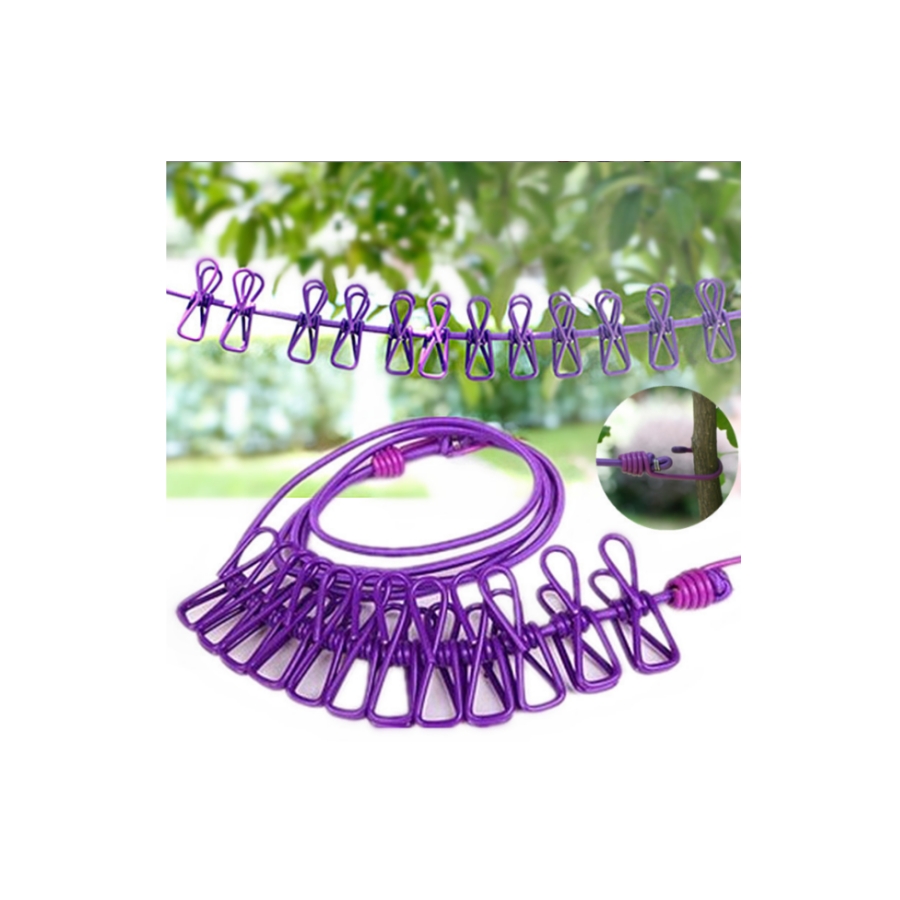 1.8米防风晾衣绳弹力带12夹沙滩晾晒绳