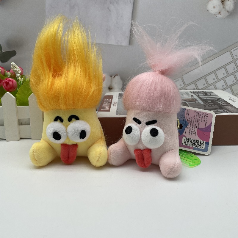 新品炸毛吐舌怪毛绒公仔钥匙扣潮流搞怪包包挂件挂饰精品玩偶货源详情4