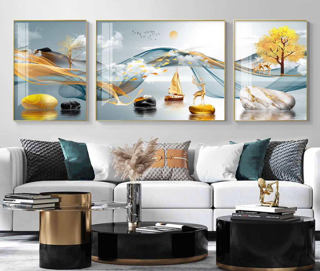 Aluminum Crystal Ceramic Crystal Shell Modern Light And Shadow Series Triptych - Specification drawing