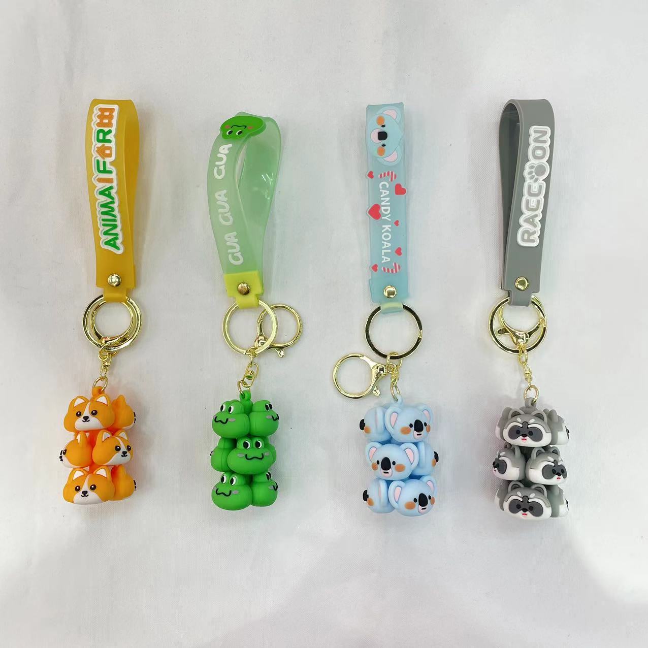 创意网红叠叠乐公仔软胶钥匙扣卡通动物公仔钥匙配件立体公仔挂件