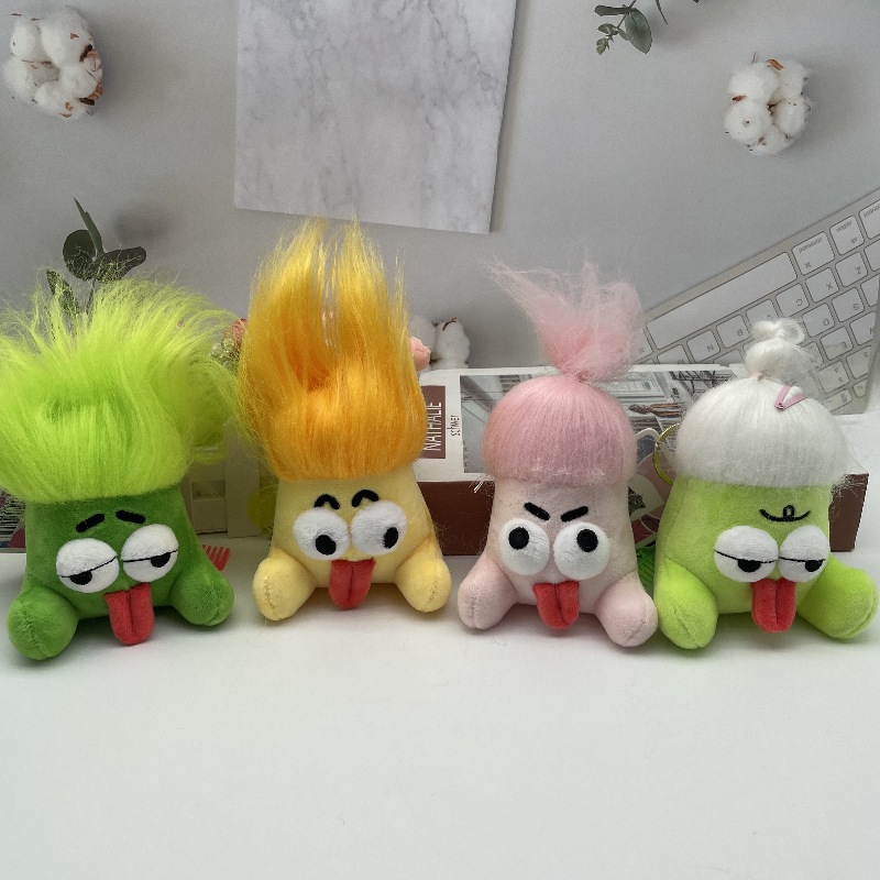 新品炸毛吐舌怪毛绒公仔钥匙扣潮流搞怪包包挂件挂饰精品玩偶货源图