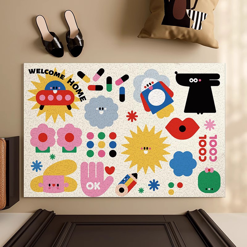 Thousands Of Ideas Funny Graffiti Household Floor Mat Household Scraping Dirt Floor Mat Porch Non-Slip Wear-Resistant Can Be Cut Silk Ring Mat Application Scenario