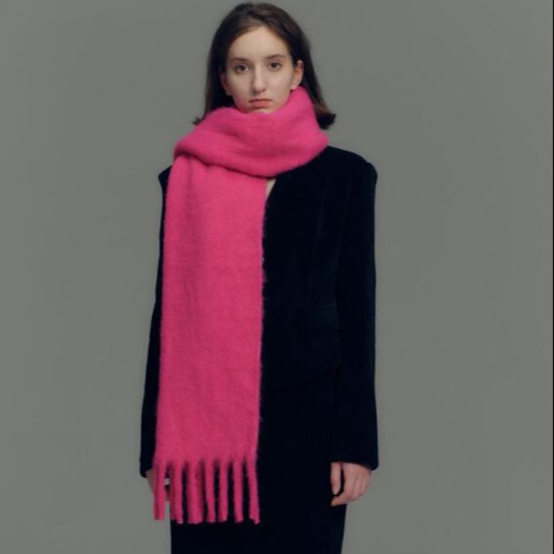 色纺夹花羊毛混纺纯色粗流苏围巾女秋冬季氛围感蓬松柔软羊毛围巾