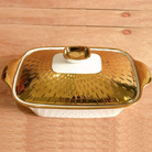 电镀长方汤锅批发欧式浮雕电镀陶瓷双耳汤锅两个尺寸