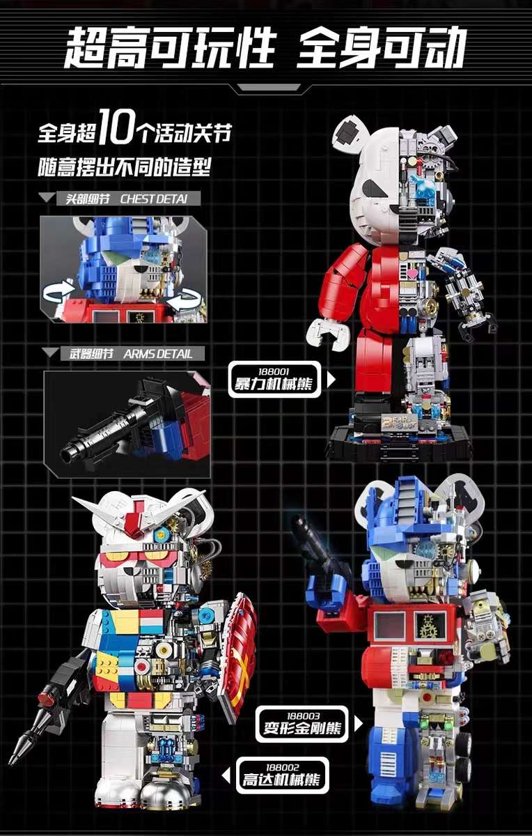 Wangao Authentic Mechanical Bear Semi-Mechanical Bumblebee Violent Bear Difficult Assembly Tide Play Decoration Chinese Building Blocks details Picture