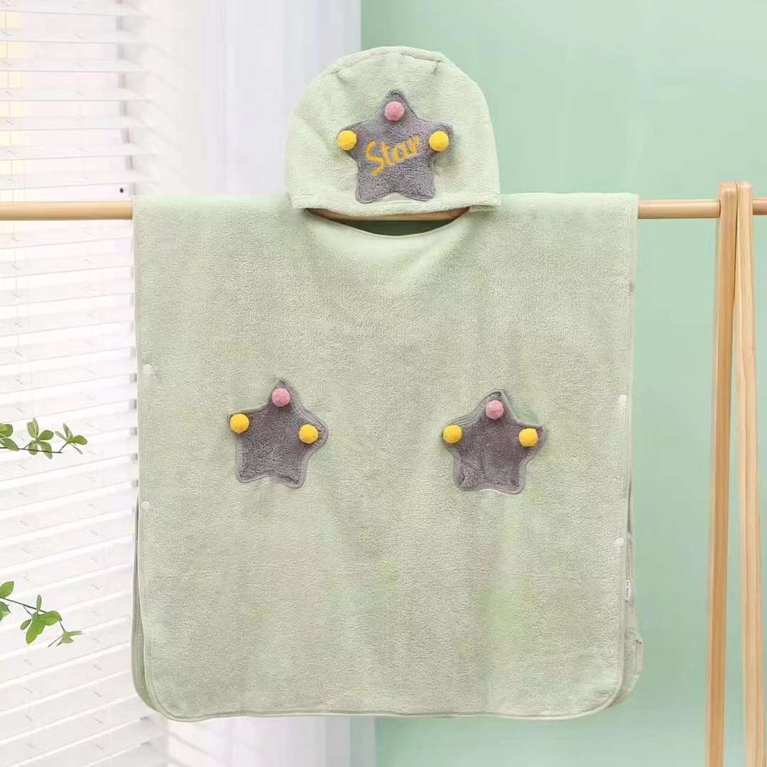 Children's star bathrobes, bathrobes, capes, hooded bath towels, coral fleece absorbent bath towels, seaside swimming pool windproof Specification image
