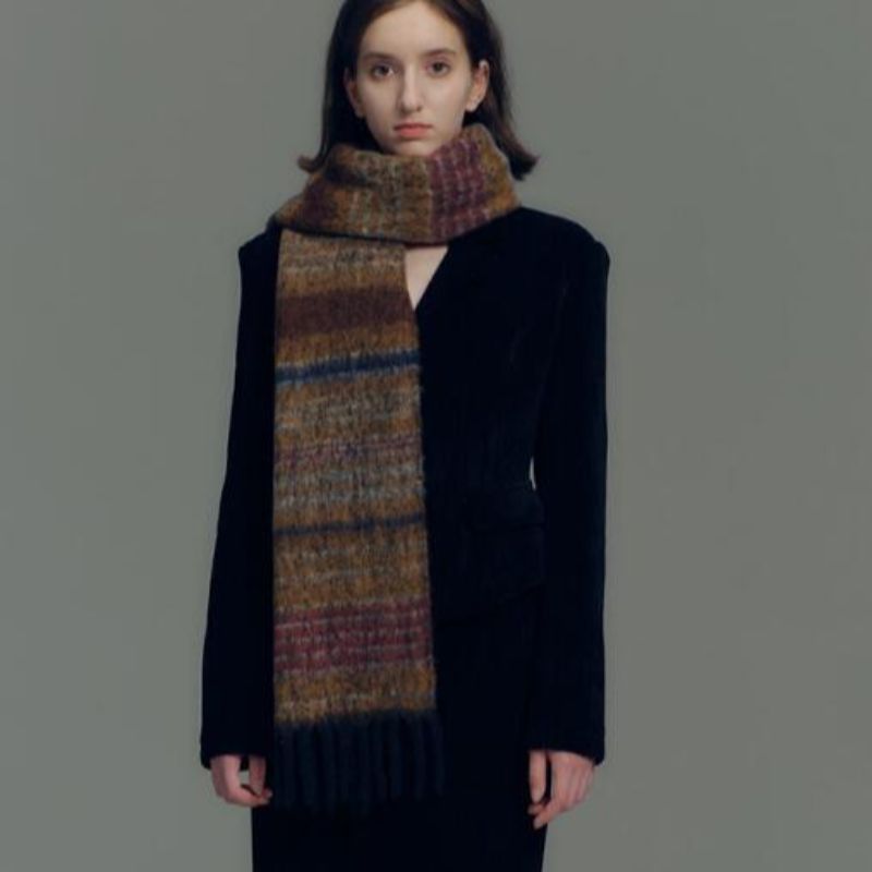 英国设计师2023年太后新款含20羊毛混纺土星条纹围巾女秋冬季羊毛围巾图
