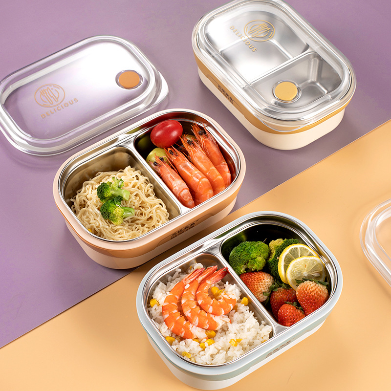 L59-457 stainless steel 201 lunch box, cartoon-compartmentalized non-odor-mixing lunch box, sealed leak-proof portable insulated lunch box Item Picture