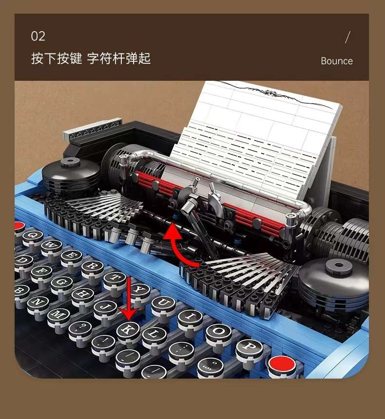 Yuxing mod king 10032 máquina de escribir vintage mecanografía antigua teclado de teclado juegos ensamblados bloques de construcción caseros detail image 5
