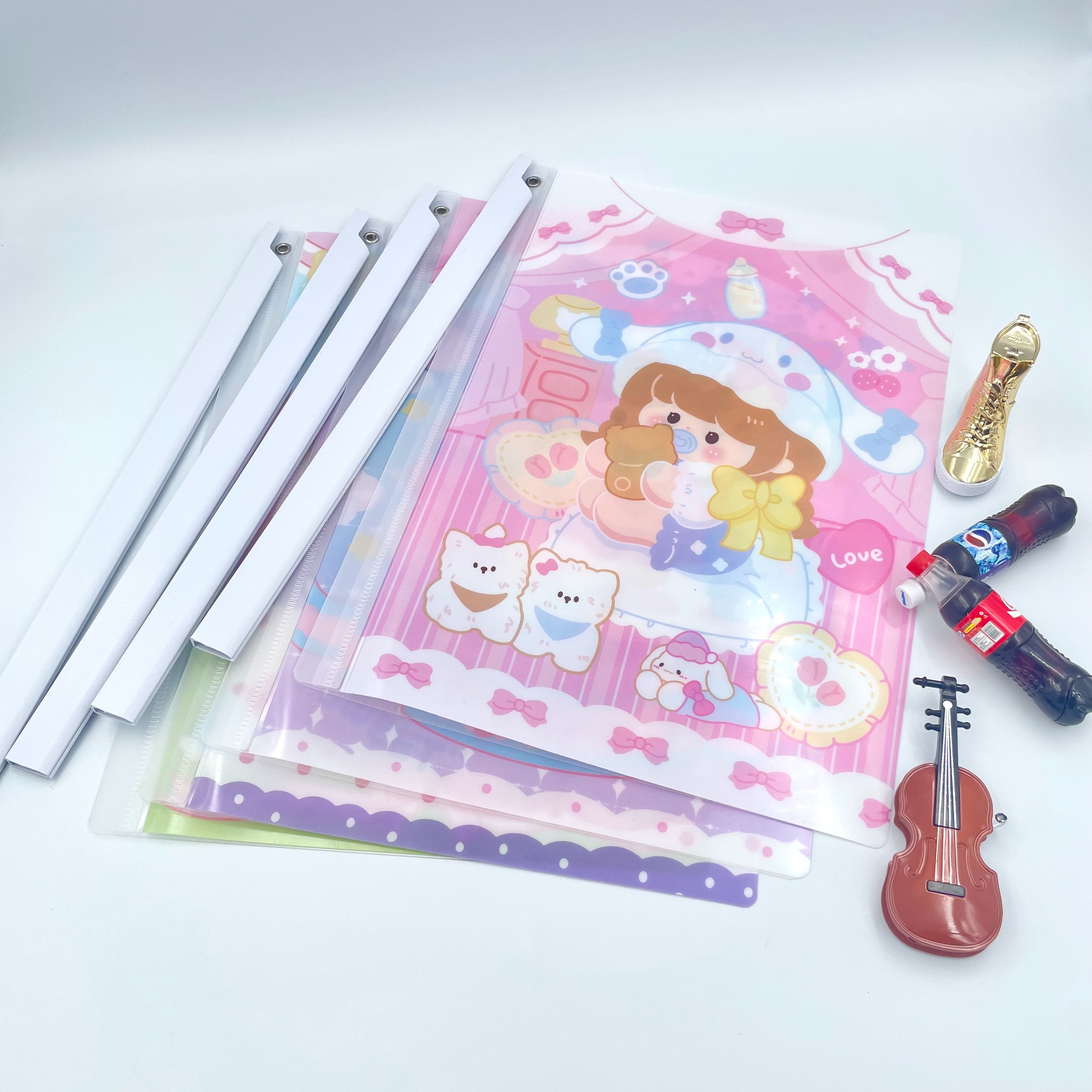 A4卡通旋转抽杆文件夹创意磨砂透明pp透明旋转夹学生用卡通试卷收纳夹板夹详情10