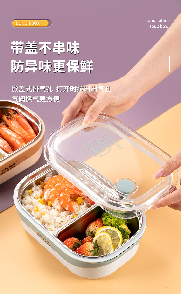 L59-457 stainless steel 201 lunch box, cartoon-compartmentalized non-odor-mixing lunch box, sealed leak-proof portable insulated lunch box detail image 7
