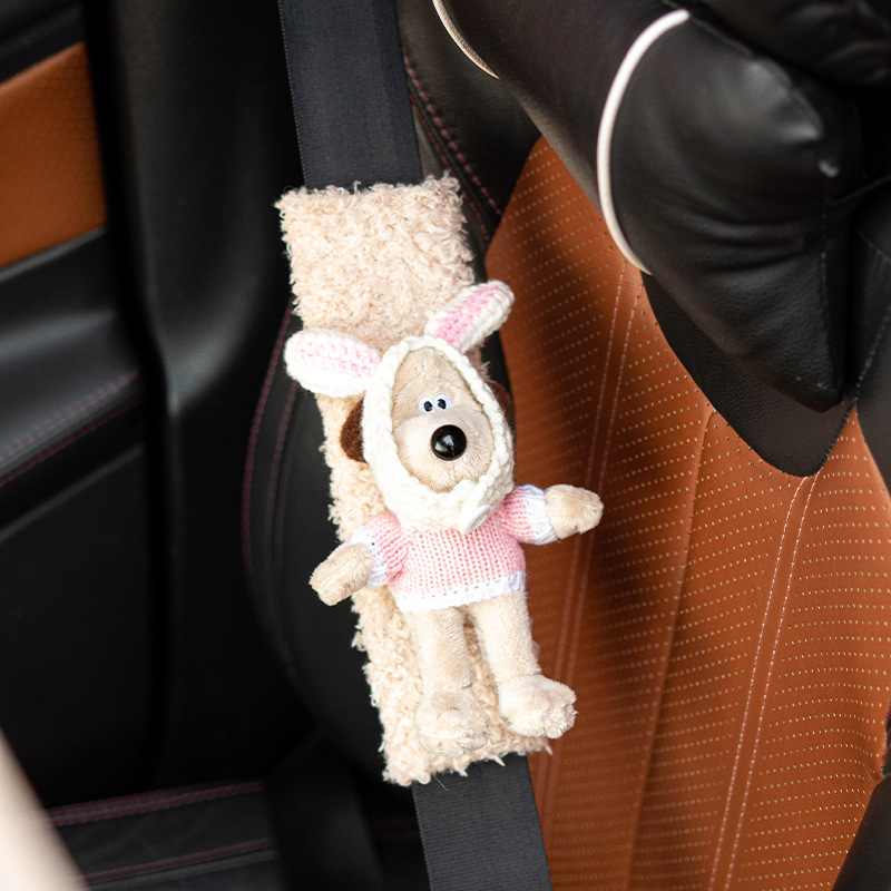 可爱安全带小轿车毛绒玩具汽车卡哇伊装饰绑带玩偶儿童毛绒玩具