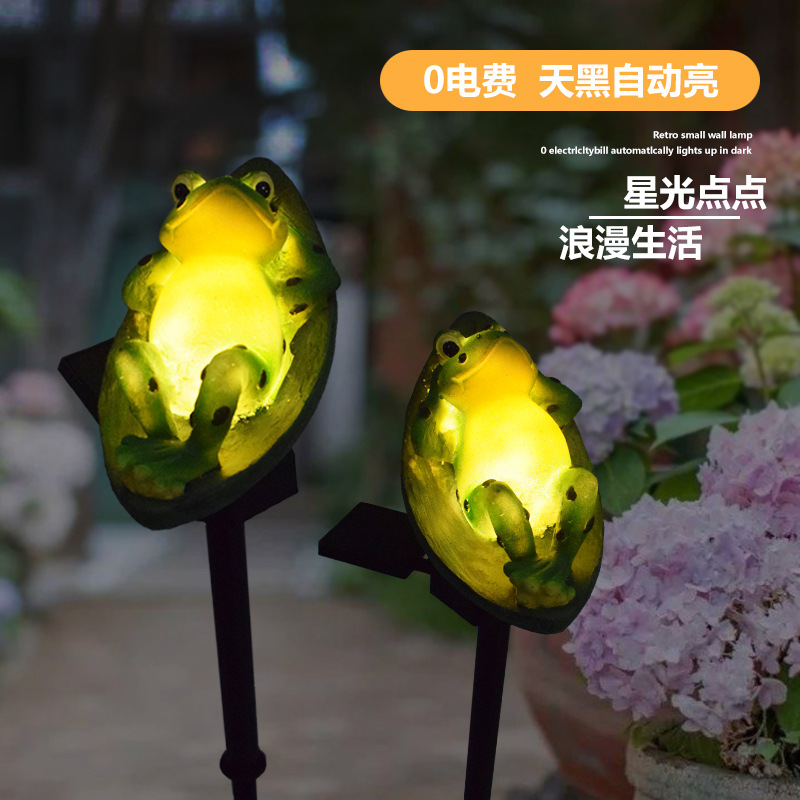 跨境新款太阳能花园灯青蛙小艇户外防水庭院灯别墅景观树脂装饰灯