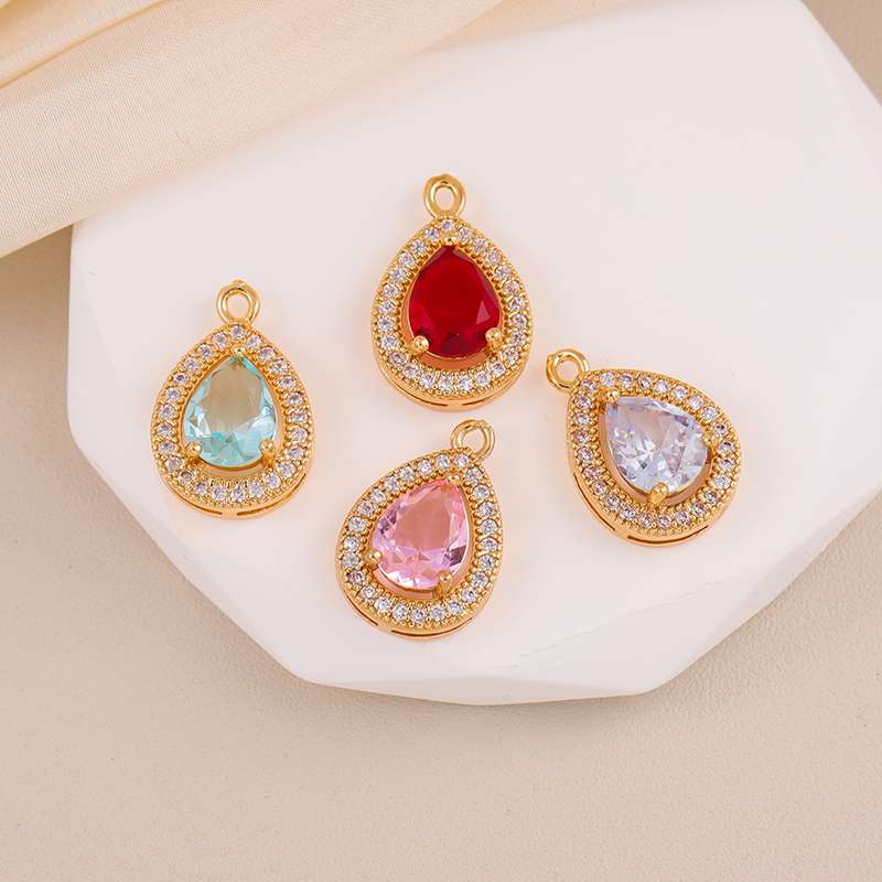 日韩风铜镀金微镶水滴锆石吊饰 diy手工项链手链发簪饰品配件