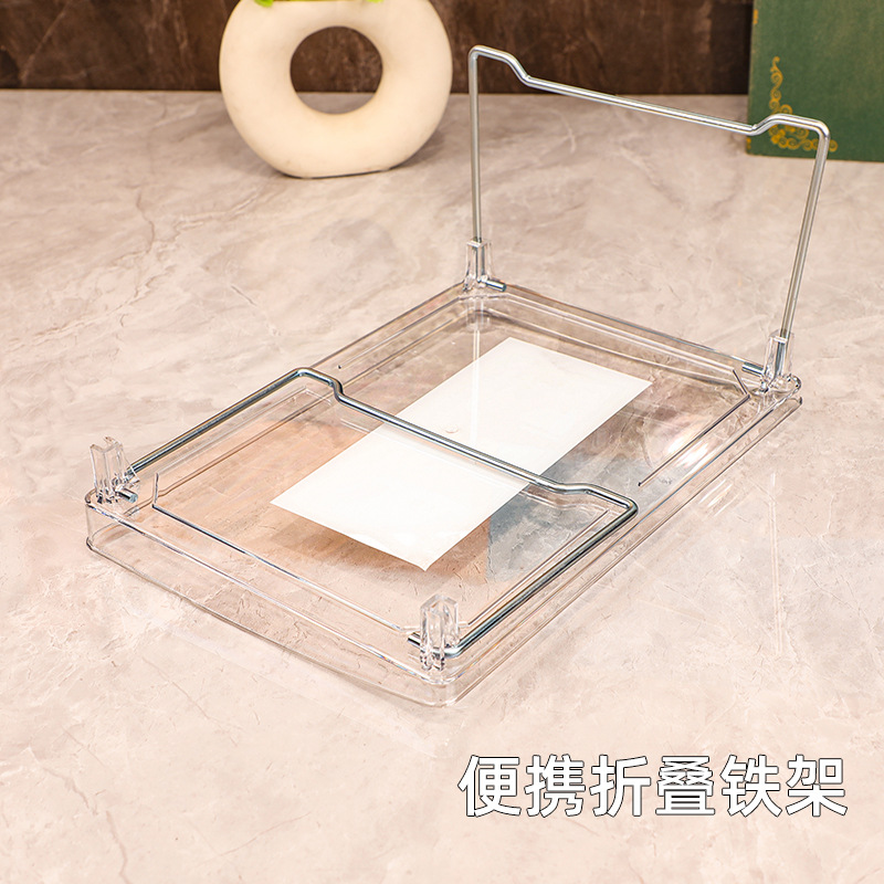 AS- Iron Easy Stand Transparent Desktop Storage Rack, Folding iron rod Stand, Office and Study stationery and sundries storage tray, Desktop folding storage rack, desktop height-increasing rack, Bathroom sundries storage rack details Picture