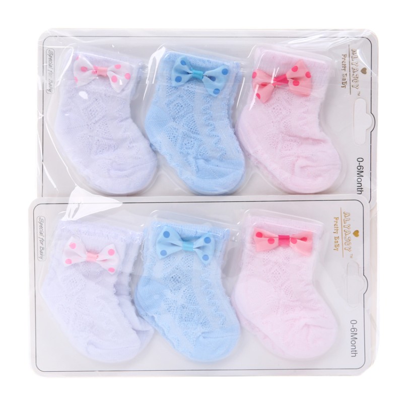 新款女童贴花短筒网眼婴儿袜子 跨境可爱蝴蝶结立体宝宝袜子