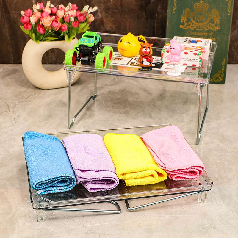 AS- Iron Easy Stand Transparent Desktop Storage Rack, Folding iron rod Stand, Office and Study stationery and sundries storage tray, Desktop folding storage rack, desktop height-increasing rack, Bathroom sundries storage rack Specification image