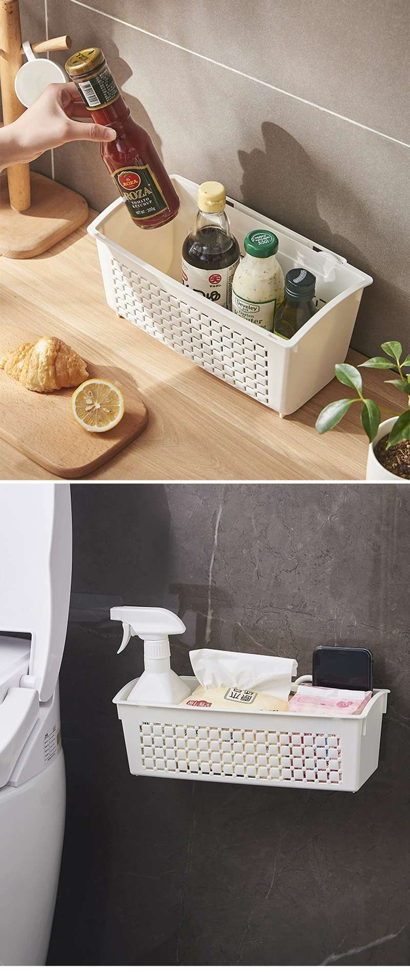 L54-3674 Wall-mounted dual-purpose storage basket, large-capacity wardrobe, bathroom wall-mounted dual-purpose basket detail image 11