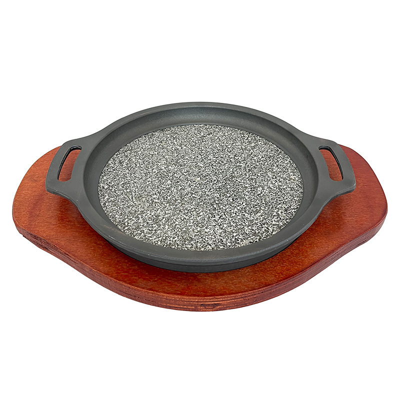 DF68075 Disc Natural stone plate steak plate high-grade tableware anti-cracking stone plate double oar stone pan Commercial pan Western restaurant pan-fried meat plate DF TRADING HOUSE