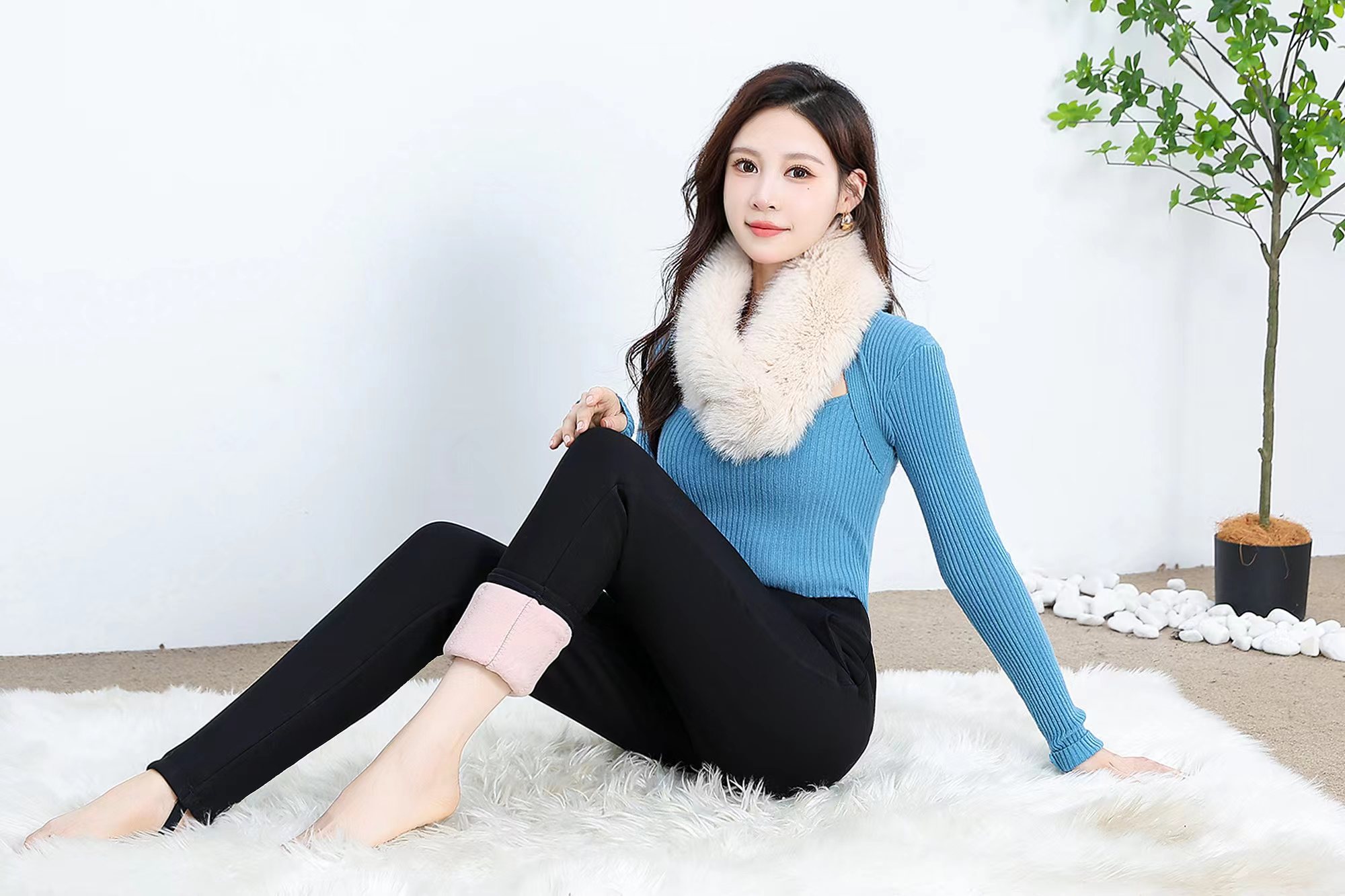 Women's Fleece-Lined Leggings Women's Winter Fleece-Lined Thick Outerwear High-Waisted Slimming Elastic Shape Extra Thick Warm Cotton Pants Specification drawing