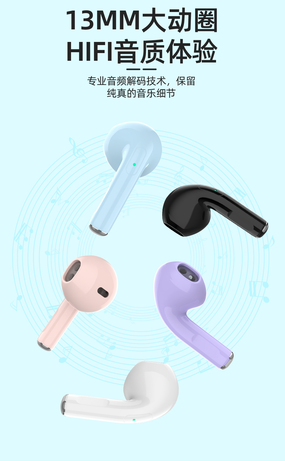 Compact and lightweight, instant connection upon startup, transparent version of true wireless Bluetooth headphones with fast charging interface pic 11