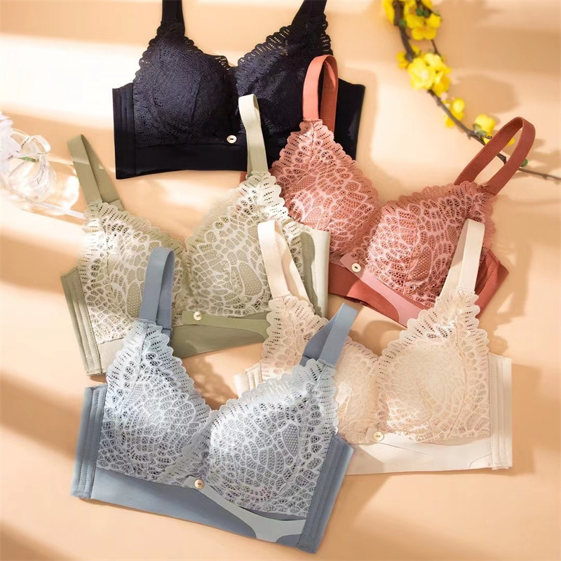 Large Bra Elegant Lace Mesh Bra Women's Comfortable Underwire Underwear Push-Up Adjustable Bra