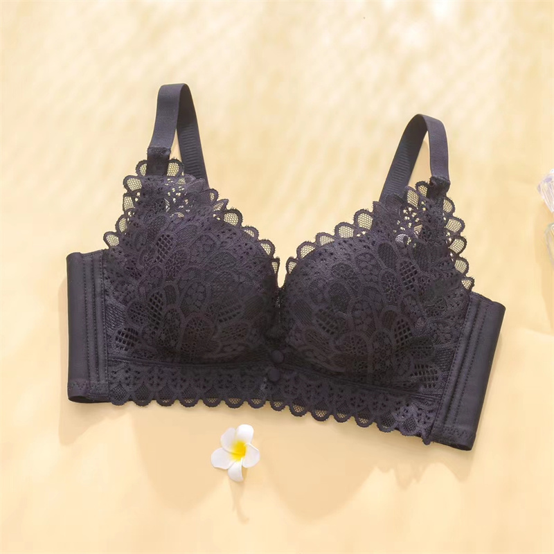 Large Breasts With Small Elegance Lace Mesh Bra Women's Comfortable Underwire Underwear Push-Up Adjustable Bra