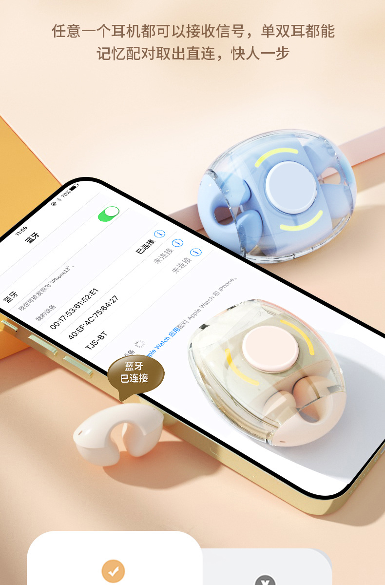 Wireless Bluetooth headphones in ear-clip, semi-in-ear and fidget gyro styles pic 6