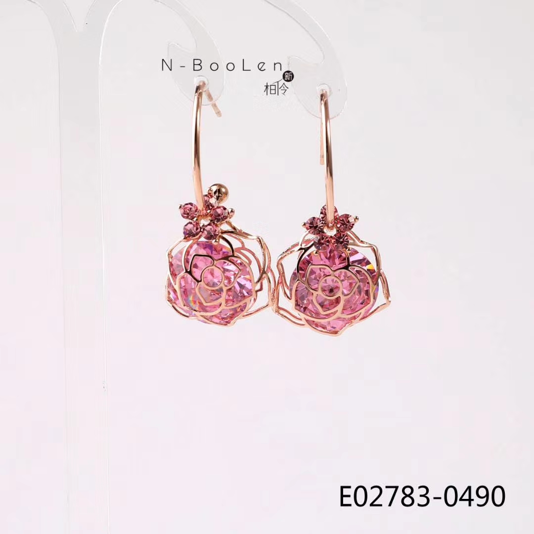 Fashion Korean rose hollow inlaid zircon earrings (Price negotiable) thumbnail