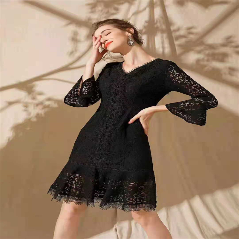 夏款时尚款修身显瘦连衣裙深色黑色详情图1