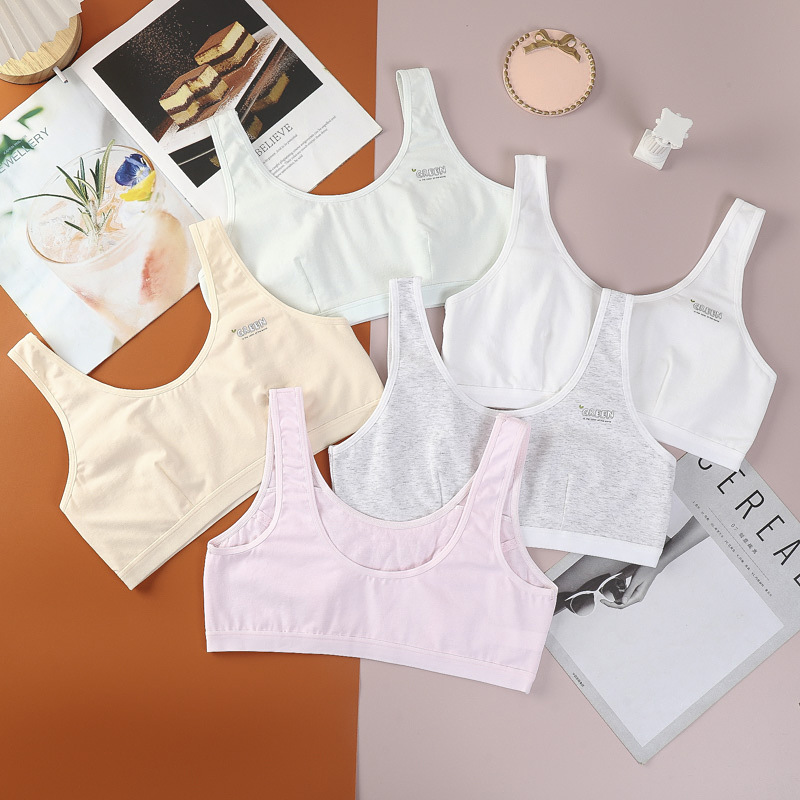 Solid color cotton large children plus fat girls underwear vest development period of junior high school pupils 12-15 years old anti-bulge bra full figure