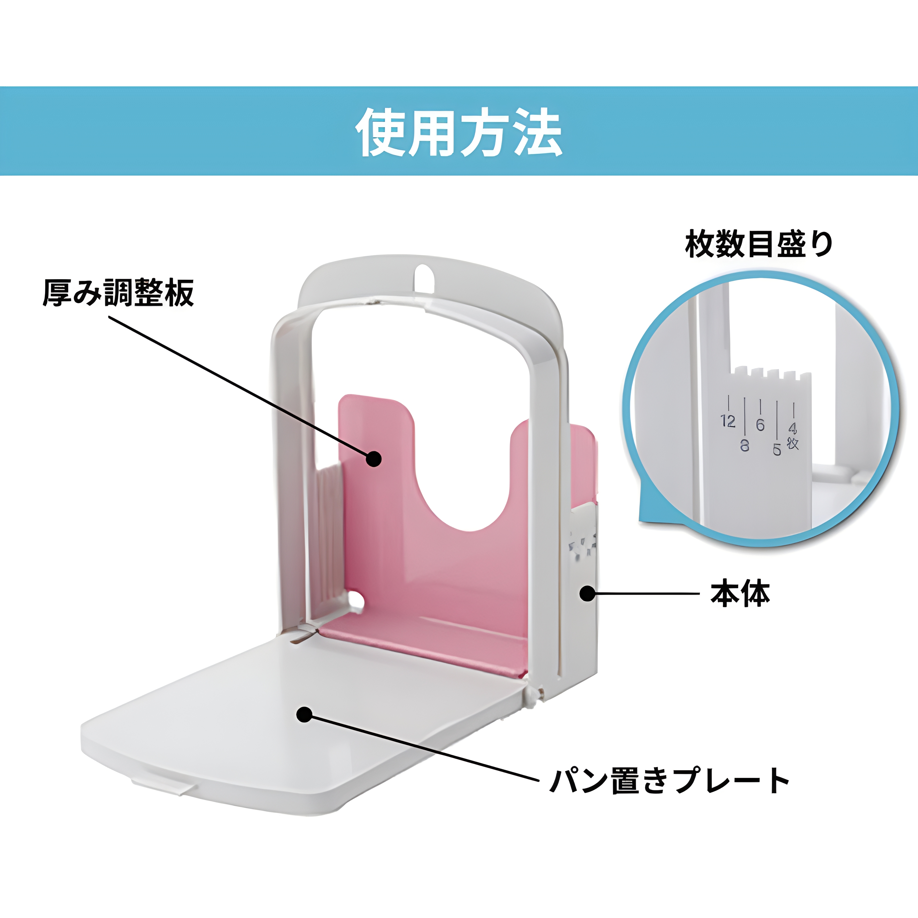 ISETO 日本进口面包切片器厨房烘焙用具切面包器浅蓝色粉红色详情图3