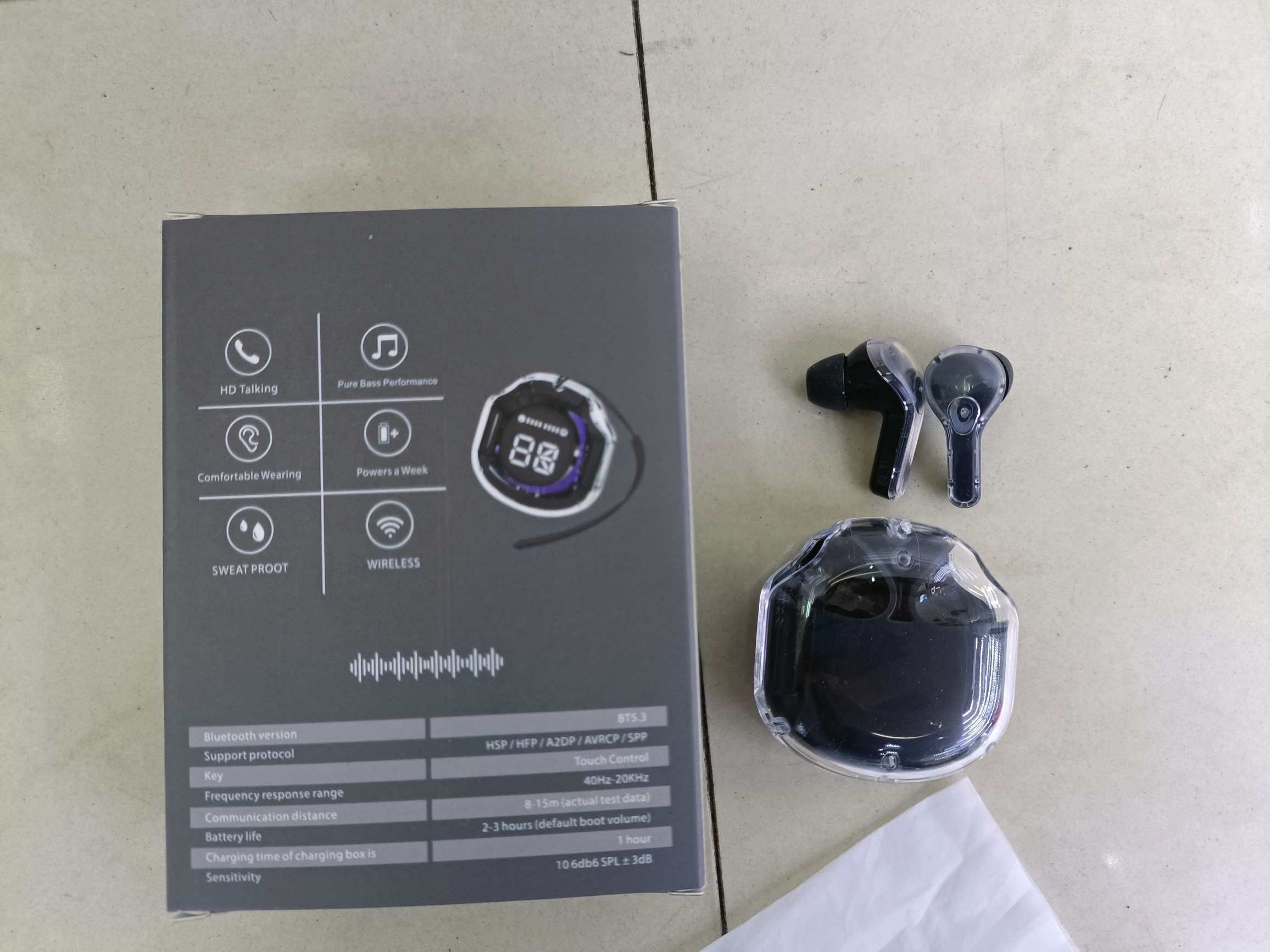 Transparent case Bluetooth headset light up digital display cockpit details Picture
