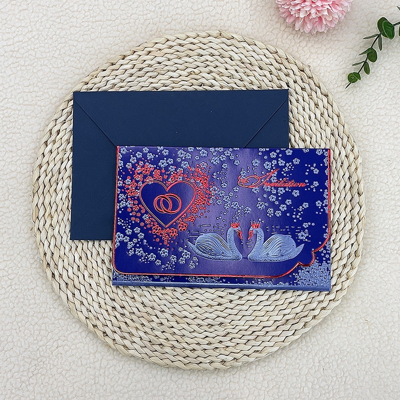 厂家直销现货定制非洲中东欧式烫珠光天鹅浮雕立体三折结婚请柬感谢邀请函贺卡请帖带内纸信封