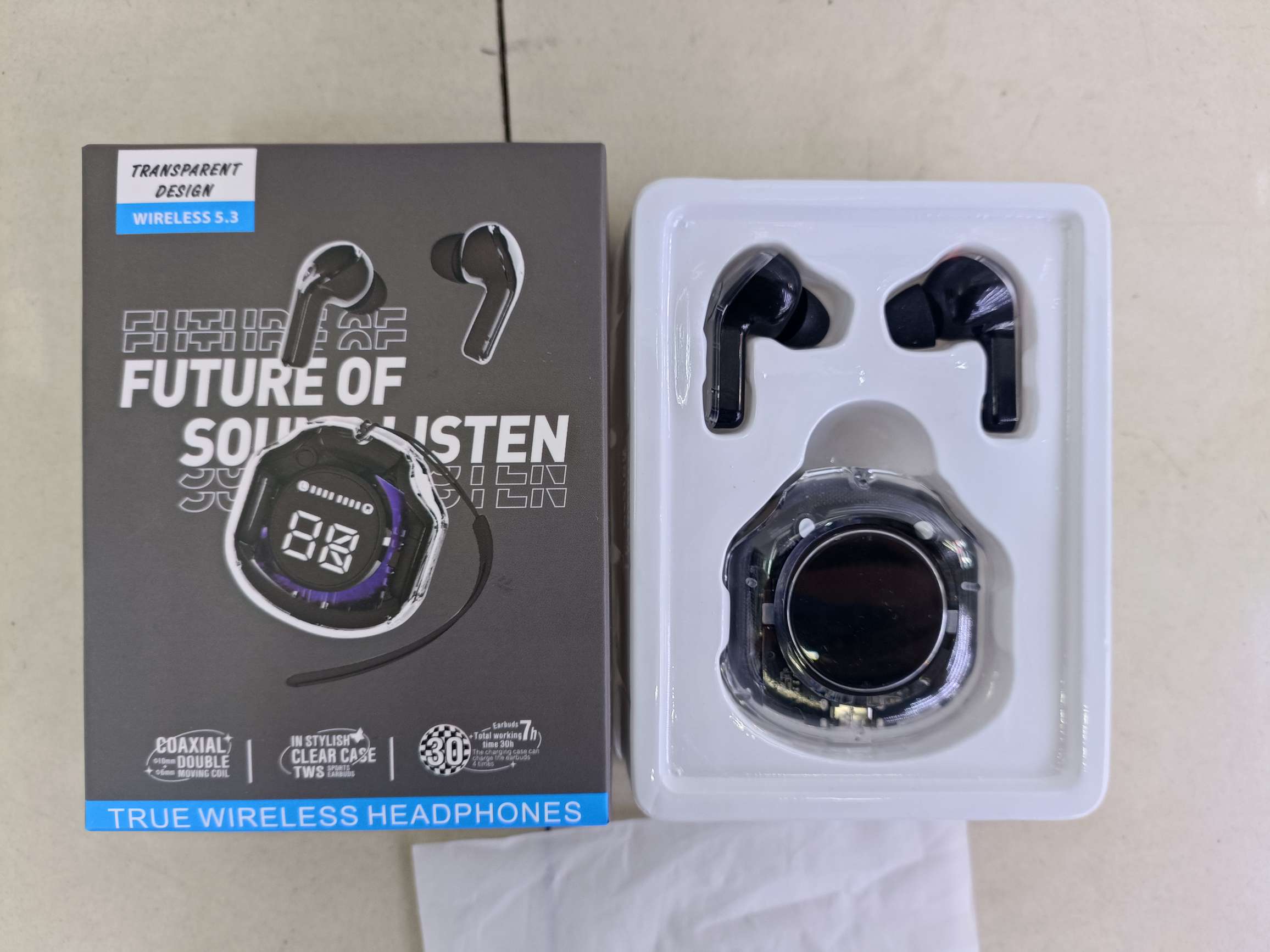 Transparent case Bluetooth headset light up digital display cockpit full figure