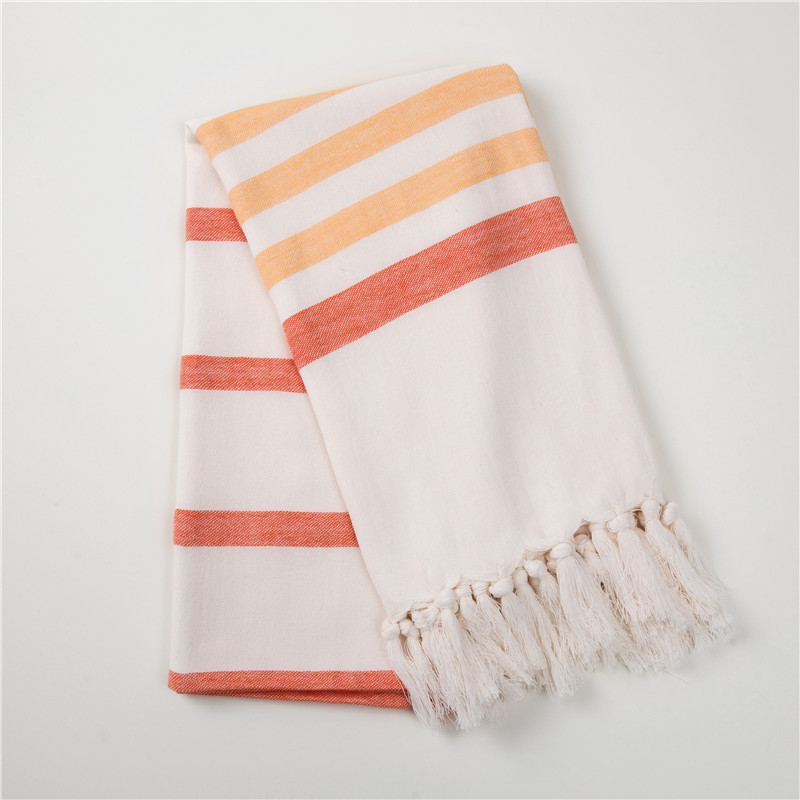 Narrow striped yarn-dyed Turkish beach towel for export, all-cotton fringed bath towel, Turkish beach sun protection shawl, 100*180cm detail image 7