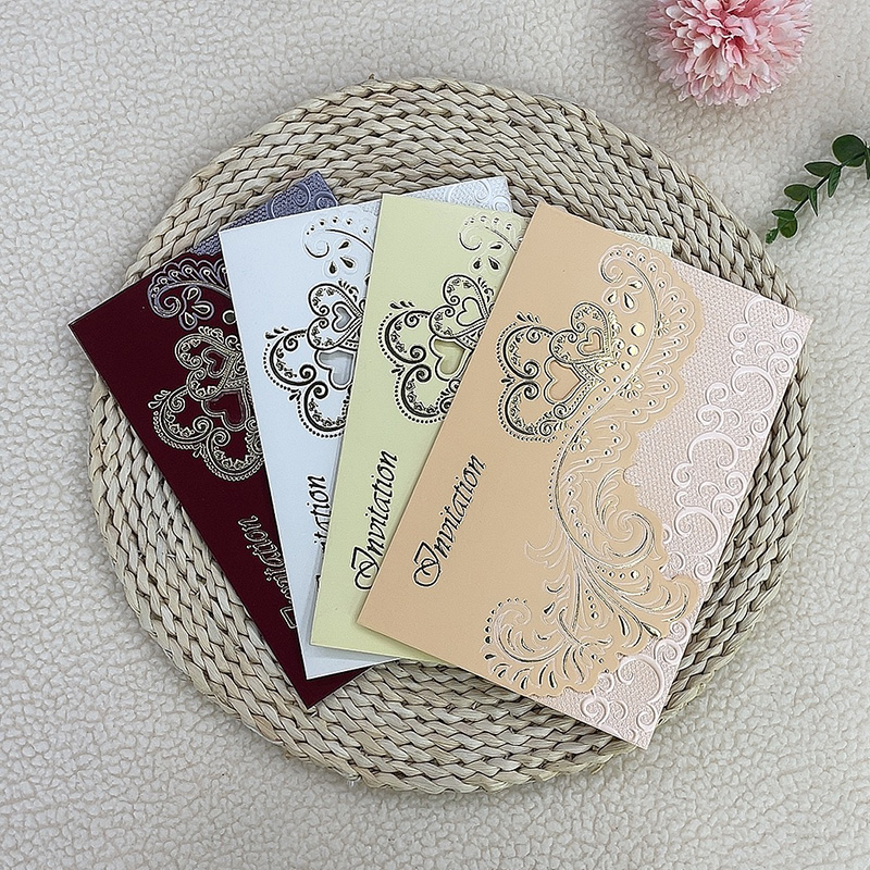 厂家直销非洲定制现货精美信封式三折烫金浮雕结婚请柬商务邀请函贺卡请帖批发带内纸信封批发