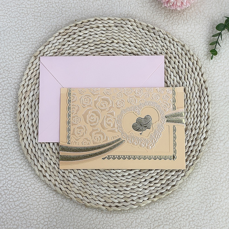 Creative Personality Printing Custom Spot Africa Middle East Europe Hot Embossed Gorgeous Three Fold 250G White Card Wedding Invitations Banquet Invitations Business Greeting Card Manufacturers Direct Wholesale Specification drawing