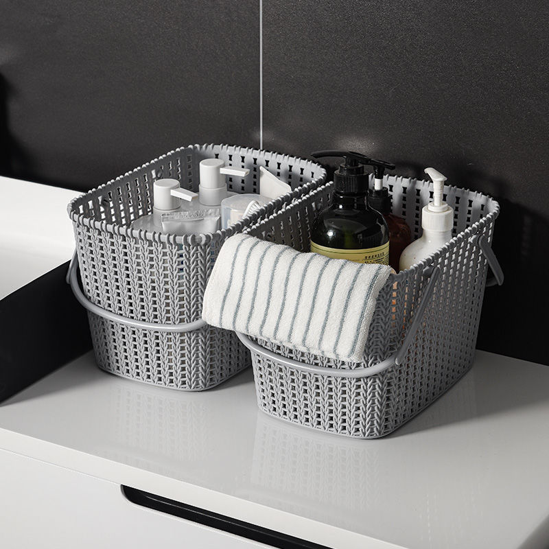 L59-009 Thickened desktop storage basket, plastic imitation rattan woven storage basket, organizing hand-held shower basket, storage basket details Picture