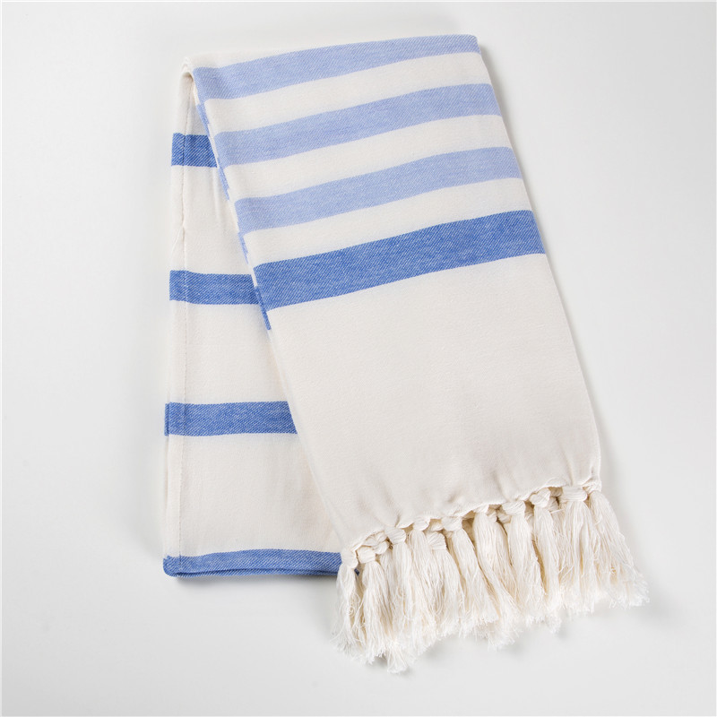 Narrow striped yarn-dyed Turkish beach towel for export, all-cotton fringed bath towel, Turkish beach sun protection shawl, 100*180cm Item Picture