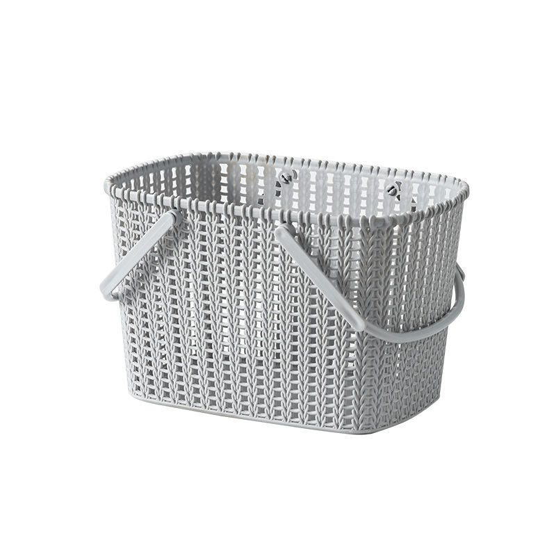 L59-009 Thickened desktop storage basket, plastic imitation rattan woven storage basket, organizing hand-held shower basket, storage basket Item Picture