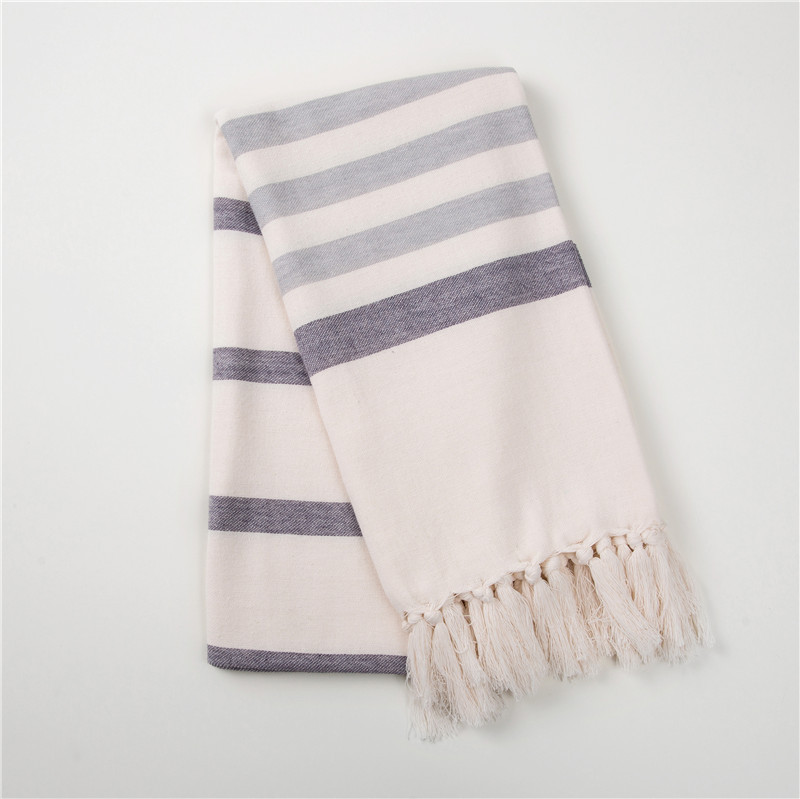 Narrow striped yarn-dyed Turkish beach towel for export, all-cotton fringed bath towel, Turkish beach sun protection shawl, 100*180cm detail image 4