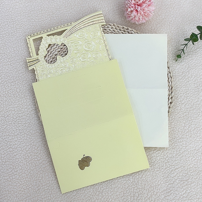 Creative Personality Printing Custom Spot Africa Middle East Europe Hot Embossed Gorgeous Three Fold 250G White Card Wedding Invitations Banquet Invitations Business Greeting Card Manufacturers Direct Wholesale Item Picture