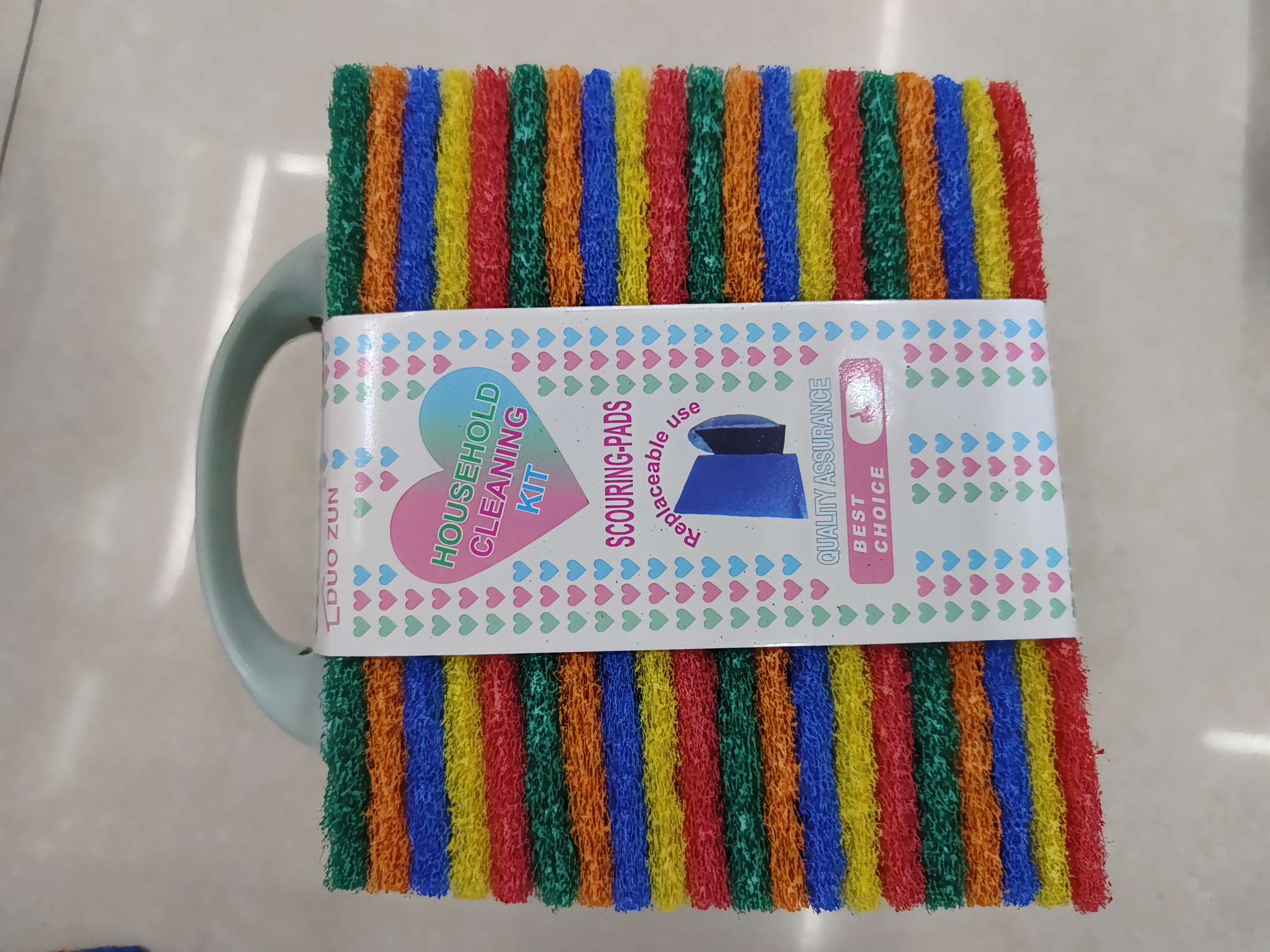 Item No. : JSJFW-803 Sink brush Sponge cleaning brush with handle, pot brush 20 pieces 0.6 color scouring pads plus one replaceable handle details Picture