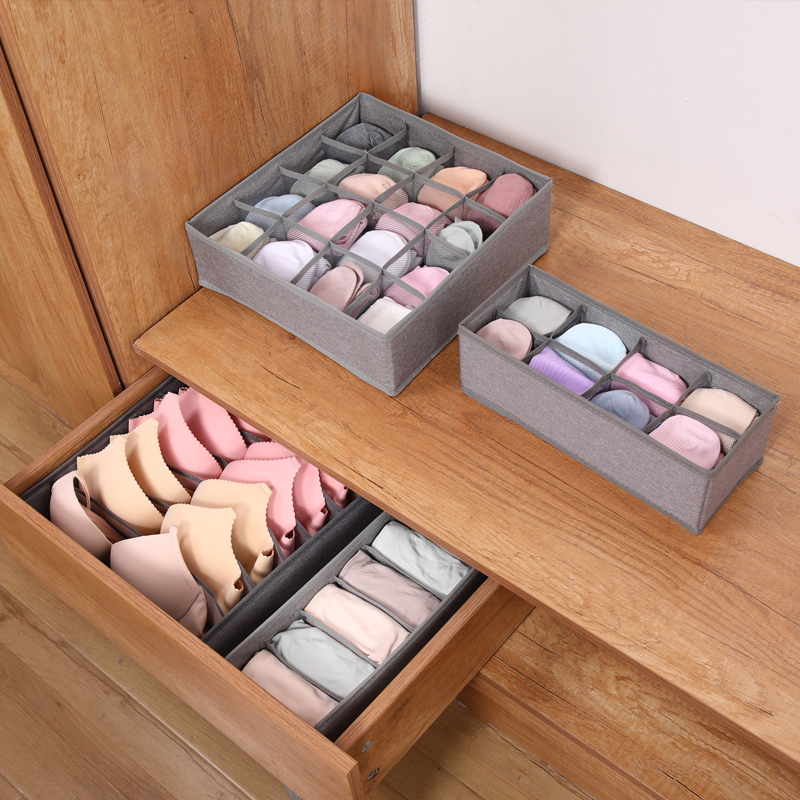 The new cotton and linen storage box fabric folding socks underwear bra organizer box Home underwear organizer box wholesale new simple modern air mesh cloth doge underwear organizer box foldable washable finishing box details Picture