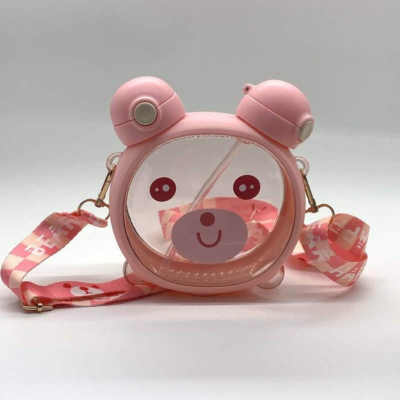 A32-AX-2126 Cute Double-drinking Cup, Children's Straw Cup, Cocoa Bear Double-drinking Cold Water Cup, Student Carrier Cup