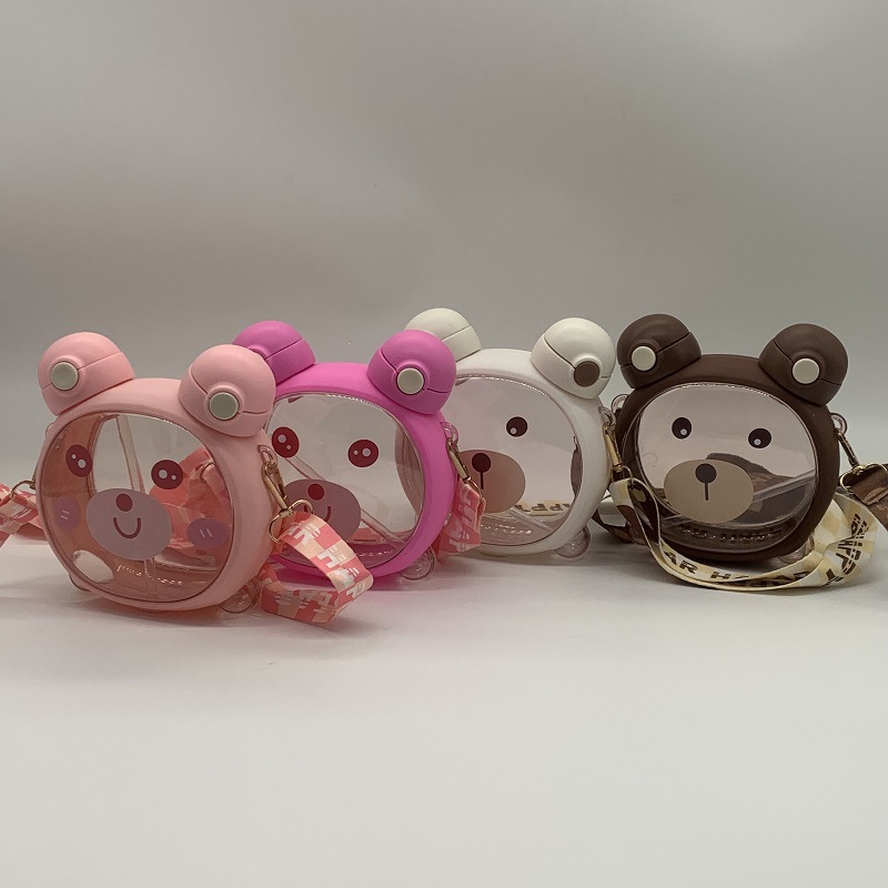 A32-AX-2126 Cute Double-drinking Cup, Children's Straw Cup, Cocoa Bear Double-drinking Cold Water Cup, Student Carrier Cup Item Picture