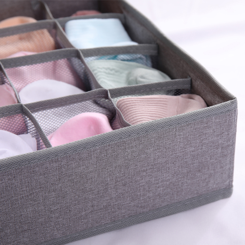 The new cotton and linen storage box fabric folding socks underwear bra organizer box Home underwear organizer box wholesale new simple modern air mesh cloth doge underwear organizer box foldable washable finishing box Item Picture