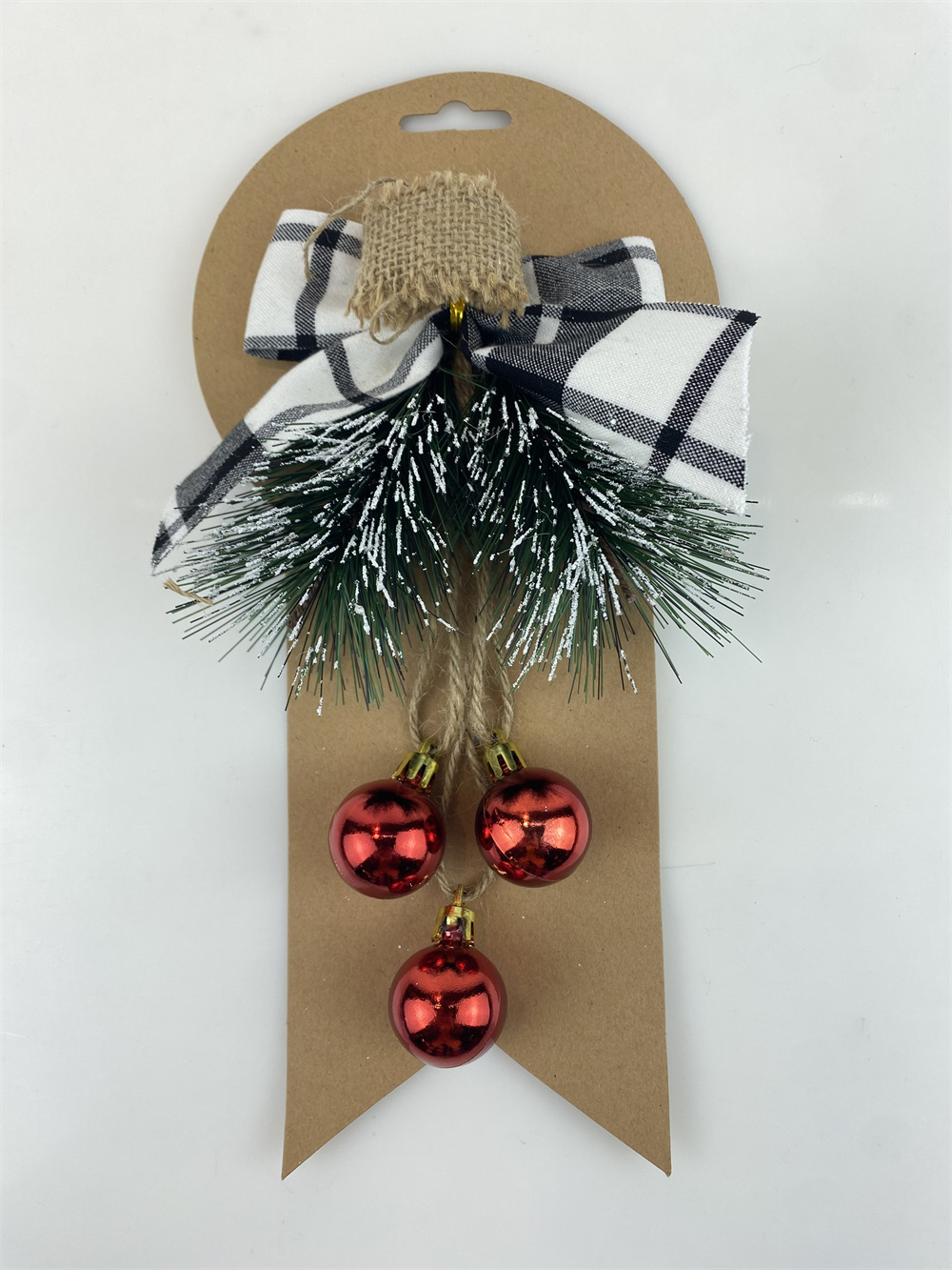 祥洲圣诞  厂家直销圣诞蝴蝶结  圣诞麻布蝴蝶结松果 铃铛  黑 红格子花头图